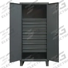 DURHAM MFG Storage Cabinet: 36 in x 24 in x 78 in, Swing Handle & Padlock Hasp, 12 ga Panel Thick (MPN HDCD243678-8M95). Key specifications — Cabinet Color: Gray; Method of Construction: Welded; Base Type: Legs; Assembled: Assembled; Mobility: Stationary; Adjustable Shelves: Adjustable; Cabinet Finish: Powder Coated; Cabinet Material: Steel.