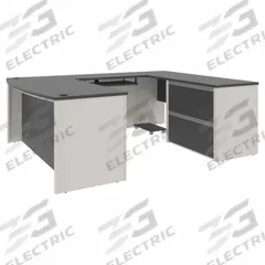 BESTAR U-Shaped Office Desk: Sandstone, 71 1/8 in Overall Wd, 92 5/8 in Overall Dp, Slate (MPN 93865-59). Key specifications — Color: Sandstone; Desktop Color: Slate; Material: Particle Board; Product Material: Laminate Particle Board.