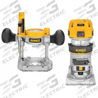 DEWALT Router: Compact, Fixed and Plunge Base, 1.25 hp, Variable Speed, 27,000 RPM, 1/4 in Collet (MPN DWP611PK). Key specifications — attr326433: Soft-Start; attr241172: Router; attr217717: 120V AC; attr217680: DEWALT.