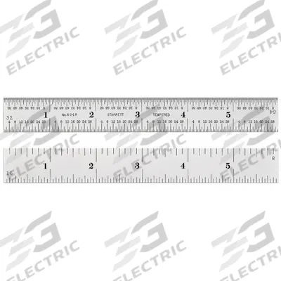 STARRETT Steel Rule: C404R-72, 6 ft, 0.1 in Thick, 1/64 in, Chrome, Black, Rigid - Steel Rulers