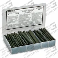 SHRINK-KON Heat Shrink Tubing Kit: 74 Pieces, 1/2 in/1/4 in/1 in/3/16 in/3/4 in/3/8 in, 2:1, 6 in (MPN HSKIT). Key specifications — I.D. Before Shrinking: 3/8 in; Shrink Ratio: 2:1; Length: 6 in; Includes: Plastic Storage Case; Color: Black; Use With Wire Size: 0.18 in to 1.00 in; Shrink Tubing Kit Type: Heat Shrink Tubing Kit; Brand: SHRINK-KON.