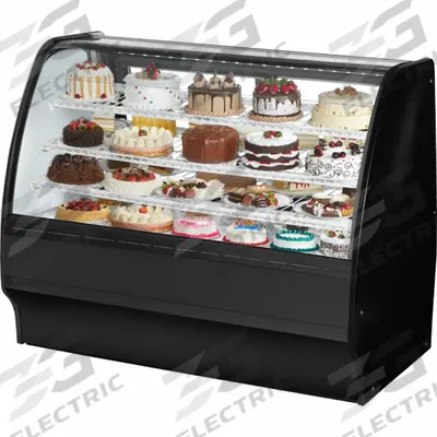 TRUE REFRIGERATION Refrigerated Merchandiser: 49 1/8 in x 59 1/4 in x 39 in, Black - Curved Glass Display Refrigerator Merchandisers