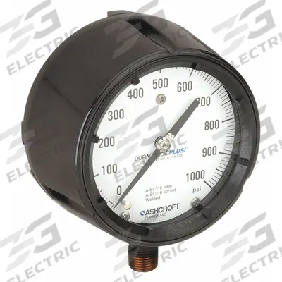 ASHCROFT Process Pressure Gauge: 0 psi to 1,000 psi, White, 4 1/2 in Dial, 1/2 in NPT Male - Vibration-Resistant All-Stainless Steel Wetted Parts & Casing