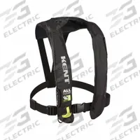 KENT SAFETY Life Jacket: Black, Type V, 35 lb Buoyancy, SOLAS-Grade Reflective, Universal (MPN 132802-700-004-19). Key specifications — Color: Black; Brand: KENT SAFETY; Buoyant Material: CO2; Closure: Zipper; Inflation Mechanism: Automatic with Manual Backup; Style: Life Jacket; Product Type: Personal Flotation Device; Standards: USCG Approved.