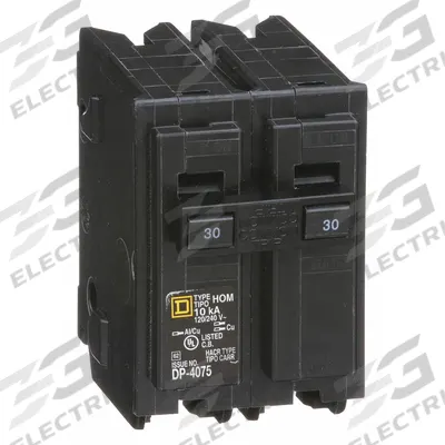 SQUARE D Miniature Circuit Breaker: 30 A, 120/240V AC, Single Phase, 10kA at 120/240V AC - HOM Series, Plug-In Square D Miniature Circuit Breakers