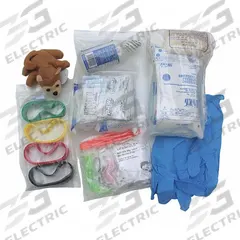 Child Response Refill Kit: 62 Components, Plastic, Poly Bag, Clear, Child Response Kit, Plastic (MPN 889). Key specifications — Brand: EMI; Adhesive Bandages Included: (4) Adhesive Bandages; Product Type: Child Response Refill Kit; PPE and Disposal Equipment Included: CPR Lifeshield; Oral and Inhalant Medicinals Included: (4) Ammonia Towelettes; Topical Medicinals Included: (10) Antimicrobial Hand Wipes; Wound Dressings Included: Triangular Bandages; Housing Material: Plastic.