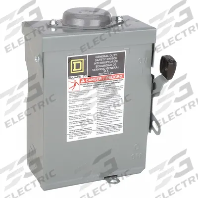 SQUARE D Safety Switch: Non-Fusible, 30 A, Single Phase, 240V AC, Galvanized Steel - Non-Fusible Safety Switches