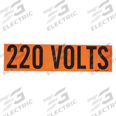 BRADY Conduit and Voltage Markers: 9 in Label Wd, 2 1/4 in Label Ht, 220 Volts - Self-Stick Vinyl Conduit and Voltage Markers