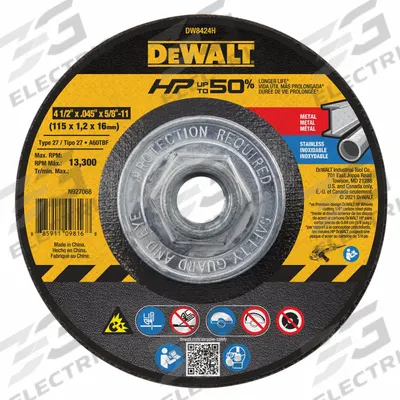 DEWALT Depressed Center Cut-Off Wheel: Type 27, 4 1/2" x 0.045" x 5/8"-11, Aluminum Oxide - General Purpose Cut-Off Wheels for Carbon & Stainless Steel