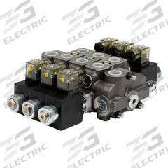 HYDRO CUSTOM Hydraulic Directional Control Valve: Four-Way / Three Positions, 13 gpm Flow Rate - Max (MPN 228186). Key specifications — Actuation Mechanism: Electrical; Port Connections: Inlet; Spool Action: Spring Center To Neutral; Work Connection Size: #8; Work Connection Type: SAE O-Ring Boss; Brand: HYDRO CUSTOM; Pressure Connection Size: #10.