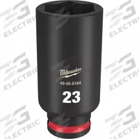 MILWAUKEE Deep Impact Socket: 3/8 in Drive Size, Metric, 23 mm Socket Size, 6-Point, Deep, Friction (MPN 49-66-6164). Key specifications — attr1215501: MILWAUKEE; attr1215515: Black Phosphate; attr1215518: 23 mm.