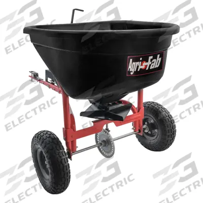 AGRI-FAB Tow-Behind Spreader: 110 lb Capacity, 10 ft Spread Wd, Polyethylene Hopper - Tow-Behind Spreaders