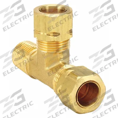 PARKER Compression Tee Fitting: 3/16 in OD x 1/8 in Pipe x 3/16 in OD Fitting Size, Brass - Self-Aligning Brass Compression Fittings