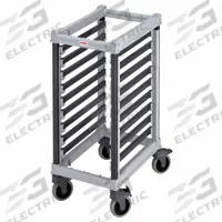 CAMBRO Vertical Mobile Foodpan Storage: 9 Slots, 3 in Betw Shelves, 375 lb Capac, 17 1/4 in Wd (MPN UGNPR11H9). Key specifications — Brand: CAMBRO; Color: Speckled Gray; Material: Composite Plastic; Nesting: No; Pan Size: 4 x 4 in; Product Type: Food Pan Trolley; NSF Certified: Yes; Full Size/Half Size: Half Size.