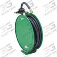 Spring Return Hose Reel: 50 ft (1/2 in I.D.), 1/2 in MNPT, 300 psi Max Op Pressure, Brass, Green (MPN 437J29). Key specifications — Reel Color: Green; Hose Capacity: 50 ft (1/2 in I.D.); Overall Dimensions: 15-3/4 in L x 7-23/64 in W x 16-55/64 in H; Swivel Material: Brass; Hose End Configuration: 1/2 in MNPT; Brand: SPEEDAIRE.
