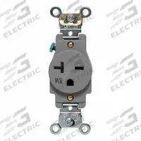 LEVITON Weather-Resistant Single Receptacle: Single, 6-20, Gray, 250V AC, 20 A, 2 Pole / 3 Wire (MPN W5461-GY)