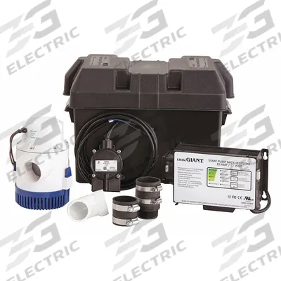 LITTLE GIANT Sump/Battery Back-Up System: 12V DC, 1/3 hp, Diaphragm, 20 ft Max. Head - Battery-Powered Backup Sump Pumps