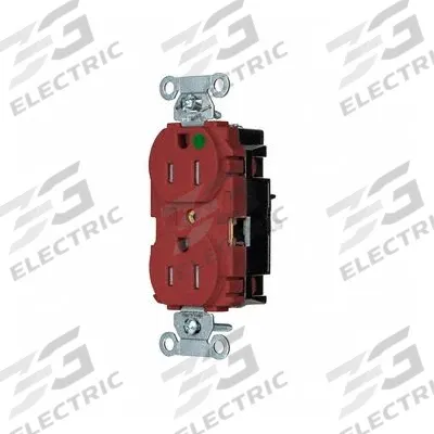 HUBBELL Receptacle: Hospital Grade, Duplex, 5-15R, Red, 125V AC, 15 A - General Purpose Receptacles