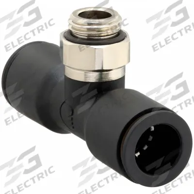 LEGRIS Push-Fit Tee Fitting: 12 mm Pipe x 12 mm OD x 3/8 in Pipe Size, Polymer - Nylon & Nickel-Plated Brass Tube Fittings