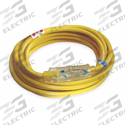 APPROVED VENDOR Extension Cord: Outdoor Use, 50 ft Lg, Outlet, 5-20P, 10/3, SJTOW, Yellow - Outdoor Extension Cords with Single Outlet