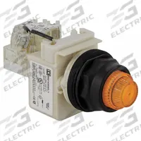 SCHNEIDER ELECTRIC Pilot Light: 30 mm Panel Mounting Size, Amber, LED, 9001SK Series (MPN 9001SKT35LYA31). Key specifications — Series: 9001SK; Brand: SCHNEIDER; Includes Push-To-Test: Push-To-Test Included.