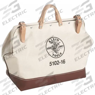 KLEIN TOOLS Tool Bag: 22 in W x 6 in D x 15 in H, Brown, Canvas, 1 Pockets, 1 Inside Pockets - Canvas Wide-Mouth Tool Bags