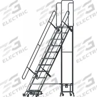 BALLYMORE Hybrid Ladder: 9.3 ft Platform Ht, Unassembled, Spring-Loaded Casters, Aluminum/Steel (MPN HY-LA-113212P-F). Key specifications — Brand: BALLYMORE; Color: Gray; Handrail Configuration: Double Handrails.