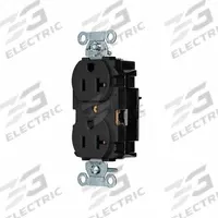 HUBBELL Receptacle: Duplex, 5-20, Black, 125V AC, 20 A, 2 Pole / 3 Wire (MPN BR20STBK)