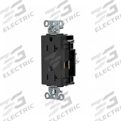 HUBBELL Receptacle: Decorator Duplex, 5-20, Black, 125V AC, 20 A - General Purpose Receptacles
