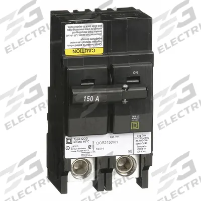 SQUARE D Miniature Circuit Breaker: 150 A, 120/240V AC, Single Phase, 22kA at 120/240V AC - QOB Series, Bolt-On Square D Miniature Circuit Breakers