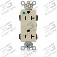 LEVITON Receptacle: Hospital Grade, Decorator Duplex, 5-20R, Ivory, 125V AC, 20 A, 2 Pole / 3 Wire (MPN M1636-HGI)