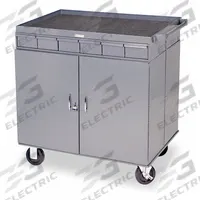 DURHAM MFG 2 Sided Mobile Cabinet Bench: 34 in x 24 in, Steel, 1,200 lb Overall Load Capacity, Gray (MPN 662-95). Key specifications — Included Components: Handle on Side; Assembly: Fully Assembled; Brand: DURHAM MFG.