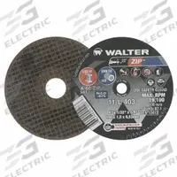 WALTER Abrasive Cut-Off Wheel: Type 1, 4" x 1/32" x 3/8", Aluminum Oxide, 60 Grit, ZIP (MPN 11L403). Key specifications — Series: ZIP; Brand: WALTER SURFACE TECHNOLOGIES.