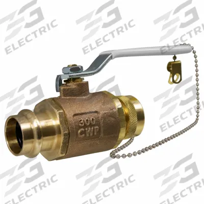 APOLLO Manual Two-Way Ball Valve: 3/4 in Size, Bronze, Straight, Press x FGHT - Bronze Ball Valves with Dust Cap & Chain