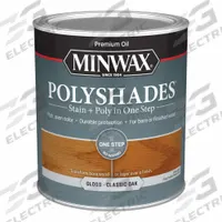 MINWAX Wood Stain: Wood Stain and Sealer, Interior, Oil, 1 qt Container Size, Wood, Gloss, Minwax (MPN 61470444). Key specifications — Brand: MINWAX; Transparency: Semi-Transparent; Use Location: Interior; Sheen: Gloss; Sub-Brand: Minwax; Color: Classic Oak.