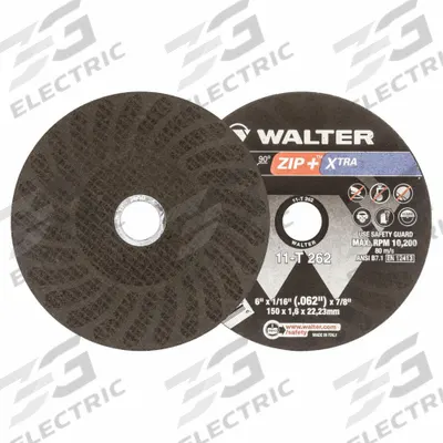 WALTER SURFACE TECHNOLOGIES Abrasive Cut-Off Wheel: Type 1, 6" x 1/16" x 7/8" - General Purpose Cut-Off Wheels for Carbon & Stainless Steel