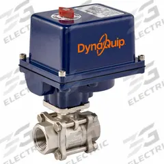 DYNAQUIP CONTROLS Electrically Actuated Two-Way Ball Valve: 1 1/4 in, Stainless Steel, 120V AC (MPN E3S26AJE24). Key specifications — Included Mounting: ISO 5211 Actuator Mounting Pad; Brand: DYNAQUIP CONTROLS; Actuator Features: Position Indicator.