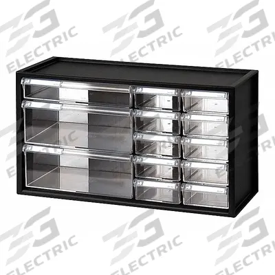 WESTWARD Drawer Bin Cabinet: 17 3/4 in x 7 in x 9 3/4 in, 13 Drawers, Stackable - Plastic Small Parts Drawer Cabinets