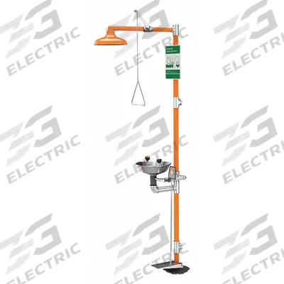 GUARDIAN EQUIPMENT Shower with Eyewash: Floor Mnt, Uncovered, Stainless Steel Bowl - Floor-Mount Showers with Eyewash