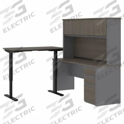 BESTAR L-Shaped Office Desk: Bark Grey/Slate, 71 1/8 in Overall Wd - Prestige+ Series