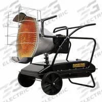MASTER Portable Oil and Kerosene Torpedo Heater: Wheeled Mounted, 3,125 sq ft Heating Area (MPN MH-125-OFR-A). Key specifications — Key Features: Built-In Air Pressure Gauge; Portability: Wheeled Mounted; Brand: MASTER; Tank Capacity/Hours on One Filling: 14 gal/20 hr; Overall Dimensions - H x L x D: 41 in x 28 in x 29 in.