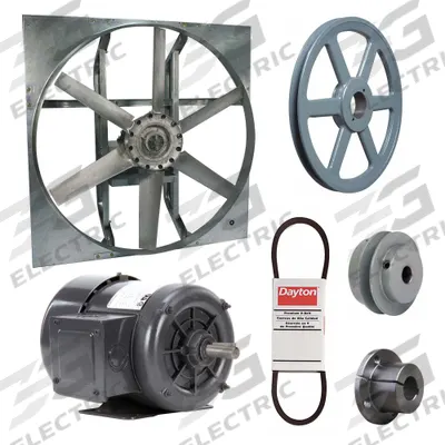Dayton Exhaust Fan with Drive Package: Belt Drive, 36 in Blade, 3/4 hp, 14,345 cfm - Belt-Drive Panel Exhaust Fans with Drive Package