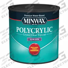 MINWAX Finish: Varnish, Interior, Water, 0.5 pt Container Size, Wood, Satin, Clear, Clear (MPN 233334444). Key specifications — Brand: MINWAX; Transparency: Clear; Use Location: Interior; Sheen: Satin; Sub-Brand: Polycrylic; Color: Clear.
