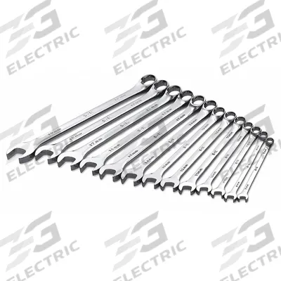 SK PROFESSIONAL TOOLS Combination Wrench Set: Alloy Steel, Chrome, 13 Tools - Metric 6-Point Combination Wrench Sets