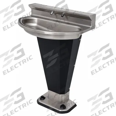 ACORN Wash Fountain: Black/Silver, Stainless Steel, Oval, 17 1/4 in Overall Wd - Foot-Operated Push Button Wash Fountains