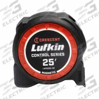CRESCENT LUFKIN Tape Measure: Magnetic Single Hook Tip, 25 ft, Plastic with Rubberized Grip (MPN LM1025C-02). Key specifications — attr935324: CRESCENT LUFKIN; attr942259: Orange; attr935326: Tether Ready; attr935328: 1/16 in; attr935329: Inches; attr935337: SAE; attr936607: Manual Lock; attr972446: Inch.