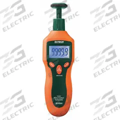 EXTECH Laser Tachometer: +/-0.05% of Reading +1 Digit RPM Accuracy, 1 RPM, 2 RPM Min Contact RPM (MPN RPM33-NIST). Key specifications — Includes: Wheels for Linear Surface Speed or RPM Measurements; Brand: EXTECH; Digital Display Screen Type: LCD with Backlight; RPM Accuracy: +/-0.05% of Reading +1 Digit; RPM Resolution: 1 RPM; Calibration Certificate: Included.