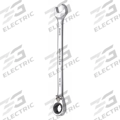 WESTWARD Combination Wrench: Alloy Steel, Chrome, 10 mm Head Size, 6 1/8 in Overall Lg - Metric 12-Point Ratcheting Combination Wrenches