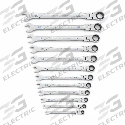 GEARWRENCH Combination Ratcheting Wrench Set: Alloy Steel, Full Polish Chrome, 12 Tools - SAE 12-Point Ratcheting Combination Wrench Sets