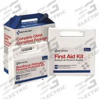 FIRST AID ONLY First Aid Kit and Housing: 225 Components, ANSI/ISEA Z308.1-2015, Type I/II, Class A (MPN 3TCN2). Key specifications — ANSI Standard Met: ANSI/ISEA Z308.1-2015; Adhesive Bandages Included: (3) Knuckle Bandages; Oral and Inhalant Medicinals Included: (20) Aspirins; Topical Medicinals Included: (6) Antibiotic Ointments; Wound Dressings Included: (2) Gauze Rolls; Unitized: Bulk.